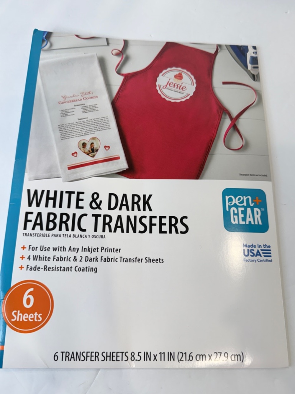 🆕 Pen+Gear Fabric Transfer Paper 6 Sheets White & Dark Inkjet Iron-On 8.5x11
